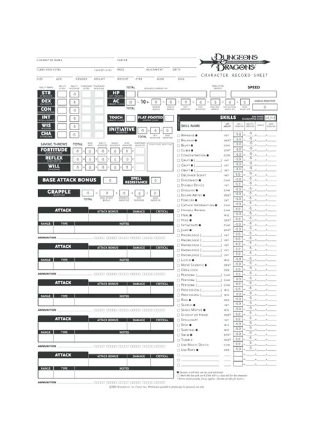 Printable 3 5 Character Sheet Pdf